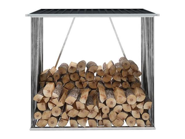 vidaXL Log Storage Shed, Log Holder with Roof Anthracite Galvanized Steel 64.2'