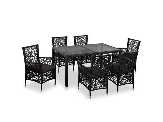 Photos - Garden Furniture VidaXL Patio Dining Set 7 Piece Outdoor Table and Chairs Poly Rattan Black 