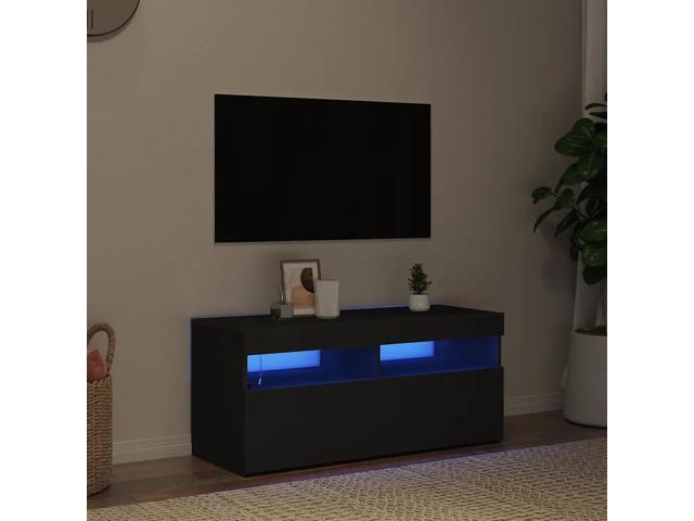 vidaXL TV Cabinet with LED Lights Black Stand Entertainment Center Living Room