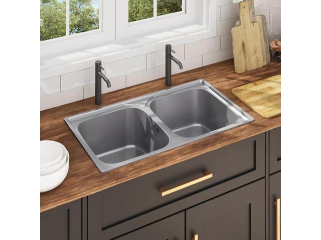 vidaXL Kitchen Sink Undermount Sink with Strainer Stainless Steel Sink Round