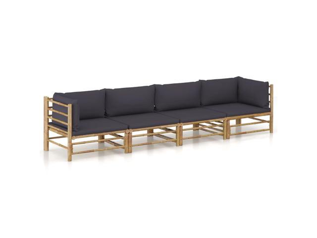 Photos - Sofa VidaXL 4 Piece Patio Lounge Set with Dark Gray Cushions Bamboo 3058206 