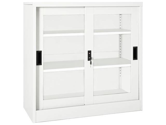 vidaXL Sliding Door Cabinet White 35.4' Steel Storage Side Cabinet Furniture