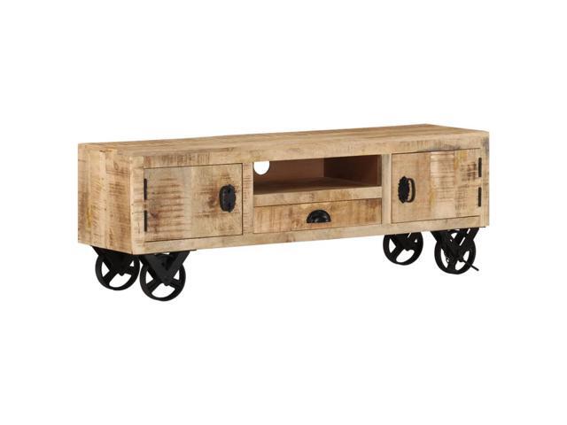 vidaXL TV Stand TV Console Sideboard TV Unit with Wheels Rough Mango Wood