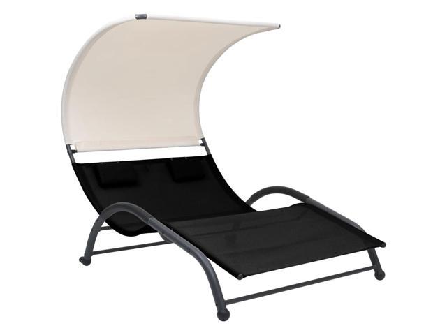 Photos - Garden Furniture VidaXL Double Sunlounger Patio Outdoor Lounge Chair with Canopy Black Text 