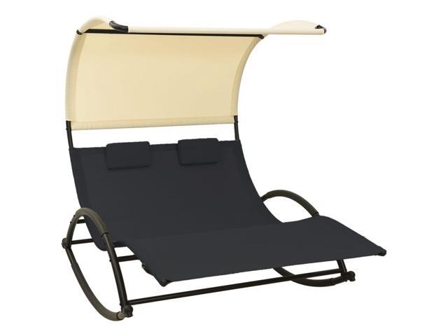 Photos - Garden Furniture VidaXL Double Sunlounger Patio Lounge Chair with Canopy Rocking Sunbed Tex 
