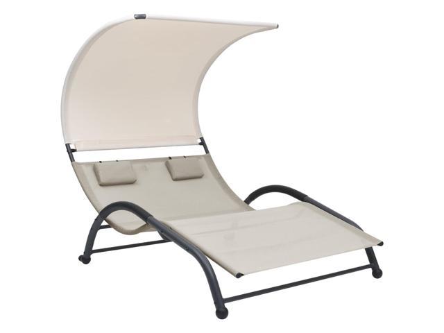 Photos - Garden Furniture VidaXL Double Sun Lounger Outdoor Chaise Lounge with Canopy Textilene Crea 