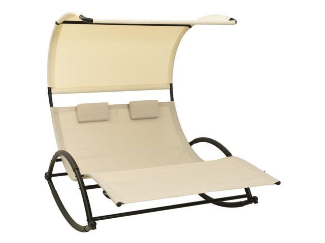 Photos - Garden Furniture VidaXL Double Sun Lounger Outdoor Chaise Lounge with Canopy Textilene Crea 