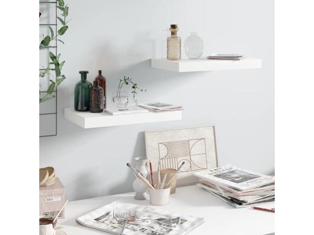 Photos - Display Cabinet / Bookcase VidaXL 2x Floating Wall Shelves High Gloss White 15.7'x9.1' MDF Wall Ledge 