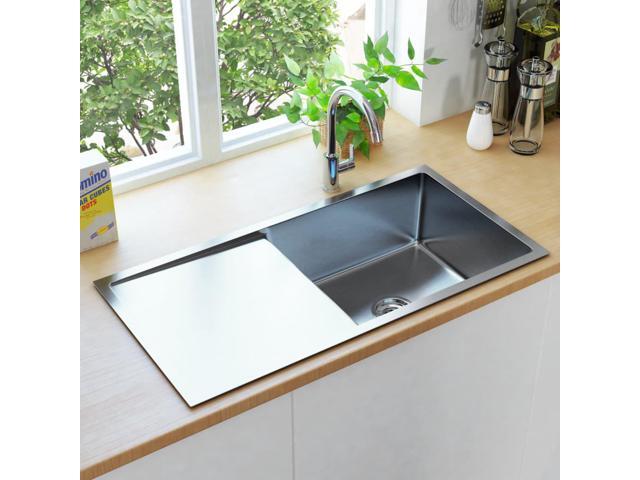 vidaXL Handmade Kitchen Sink with Strainer Stainless Steel Under-Mount Sink