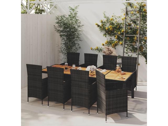 Photos - Garden Furniture VidaXL Patio Dining Set 9 Piece Conversation Set with Cushions Poly Rattan Black 3094863 