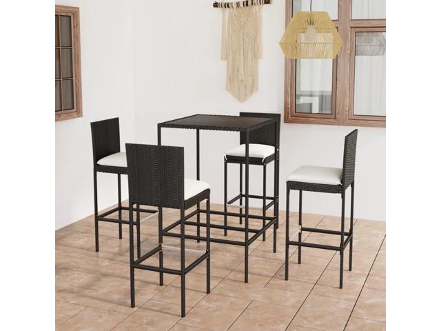 Photos - Garden Furniture VidaXL Patio Bar Set with Cushions 5 Piece Poly Rattan Black Table Chairs 