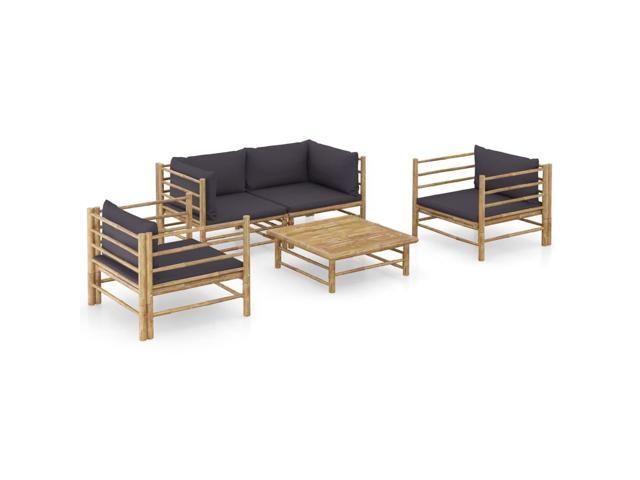 Photos - Garden Furniture VidaXL Patio Lounge Set 5 Piece with Dark Gray Cushions Bamboo Garden Seat 