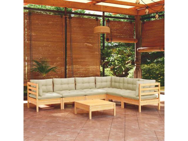 Photos - Garden Furniture VidaXL Solid Pinewood Patio Lounge Set 7 Piece with Cream Cushions Garden 