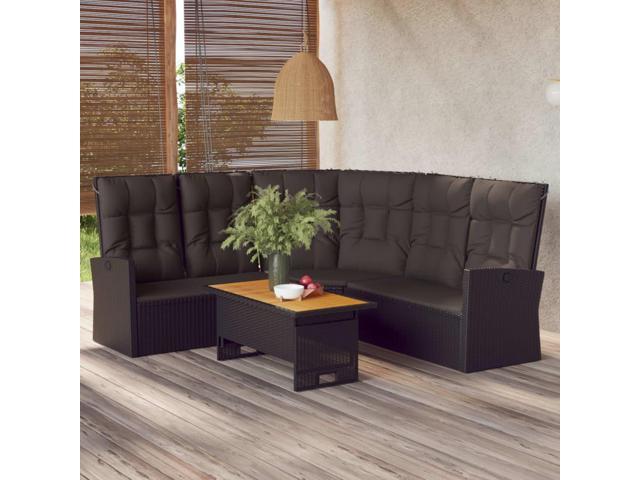 Photos - Garden Furniture VidaXL Patio Furniture Set 2 Piece Sofa Couch with Cushions Black Poly Rat 