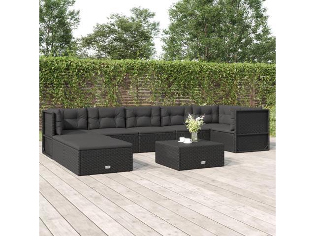 Photos - Garden Furniture VidaXL Patio Furniture Set 8 Piece Lounge Set with Cushions Black Poly Rat 