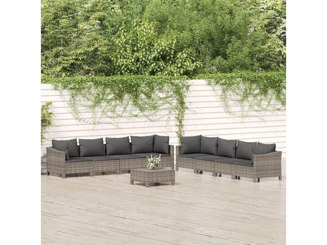 Photos - Garden Furniture VidaXL Patio Furniture Set 9 Piece Armchair Sofa with Cushions Gray Poly R 