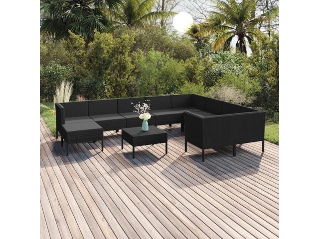 Photos - Garden Furniture VidaXL Patio Lounge Set 11 Piece with Cushions Poly Rattan Black Garden Sofa 3094505 