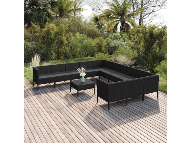 Photos - Garden Furniture VidaXL Patio Lounge Set 12 Piece with Cushions Poly Rattan Black Garden Sofa 3094501 