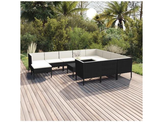 Photos - Garden Furniture VidaXL Patio Lounge Set 12 Piece with Cushions Poly Rattan Black Garden Sofa 3094512 