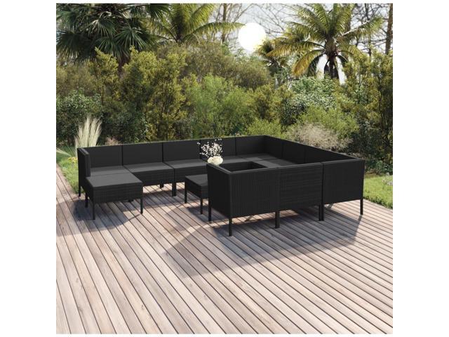 Photos - Garden Furniture VidaXL Patio Lounge Set 12 Piece with Cushions Poly Rattan Black Garden Sofa 3094513 