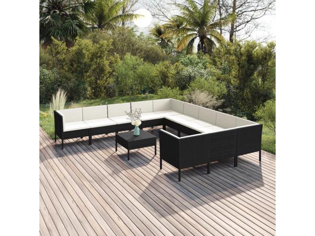 Photos - Garden Furniture VidaXL Patio Lounge Set 12 Piece with Cushions Poly Rattan Black Garden Sofa 3094500 