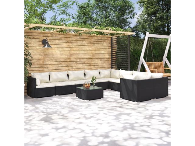 Photos - Garden Furniture VidaXL Patio Lounge Set 10 Piece with Cushions Poly Rattan Black Garden Se 