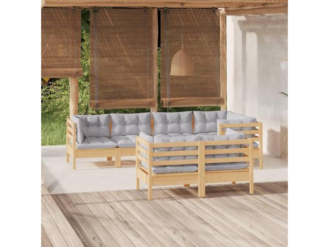 Photos - Garden Furniture VidaXL Solid Pinewood Patio Lounge Set 7 Piece with Gray Cushions Garden S 