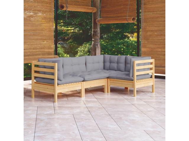 Photos - Garden Furniture VidaXL Solid Pinewood Patio Lounge Set 4 Piece with Gray Cushions Garden S 