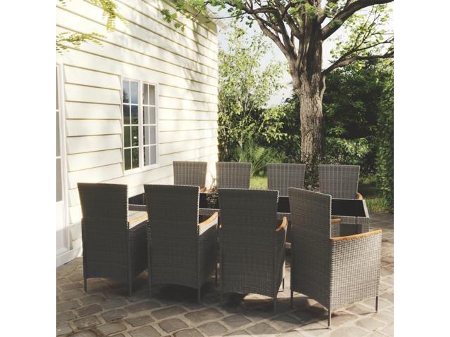 Photos - Garden Furniture VidaXL Patio Dining Set 9 Piece with Cushions Poly Rattan Gray Garden Seat 