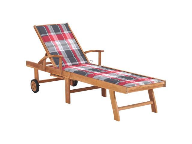Photos - Garden Furniture VidaXL Sun Lounger Patio Daybed with Red Check Pattern Cushion Solid Wood 