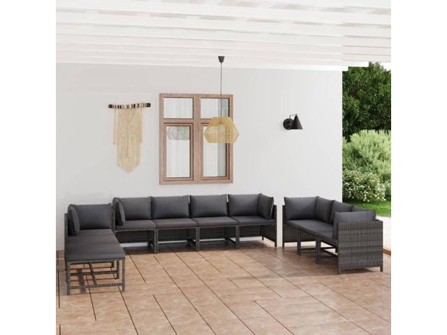 vidaXL Patio Lounge Set 10 Piece Sectional Sofa with Cushions Poly Rattan Gray