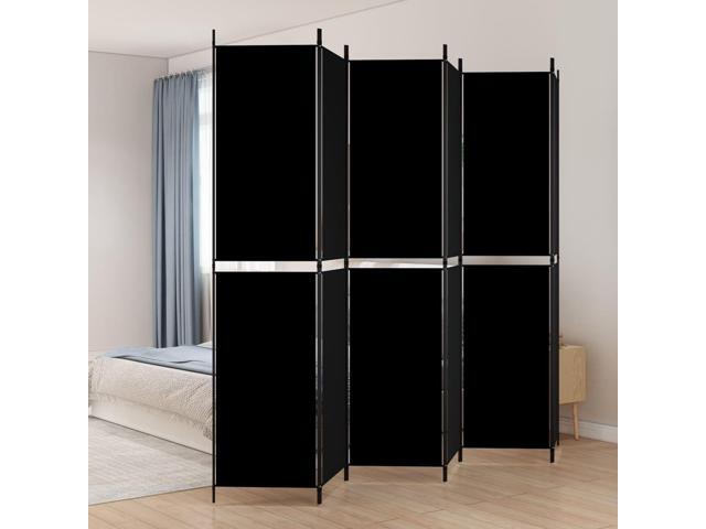 vidaXL Room Divider 6 Panel Room Divider Screen Wall Partition Black Fabric