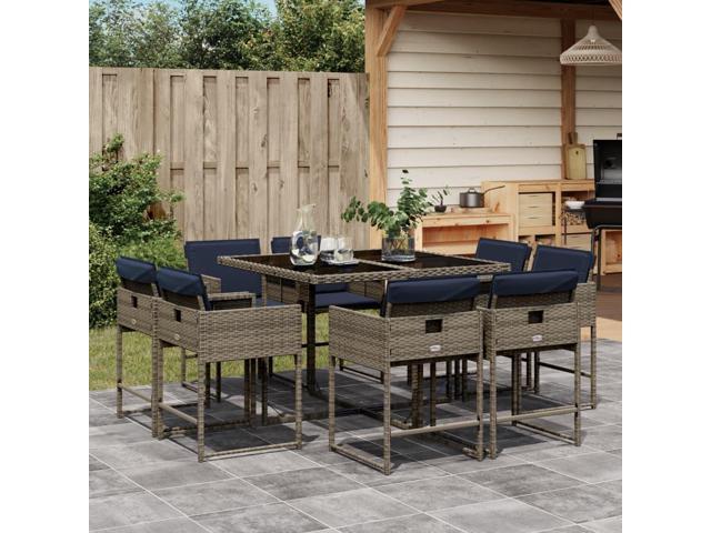 Photos - Garden Furniture VidaXL Patio Dining Set with Cushions Outdoor Furniture 9 Piece Gray Poly Rattan 3278148 