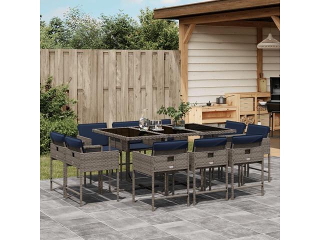 Photos - Garden Furniture VidaXL Patio Dining Set with Cushions Furniture 11 Piece Gray Poly Rattan 3278160 