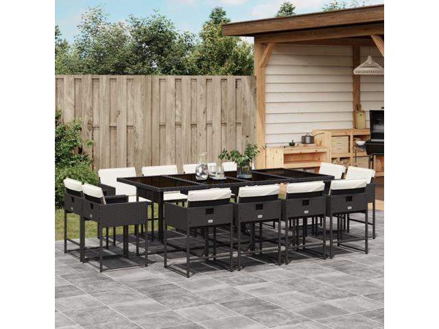 Photos - Garden Furniture VidaXL Patio Dining Set with Cushions Furniture 13 Piece Black Poly Rattan 3278165 