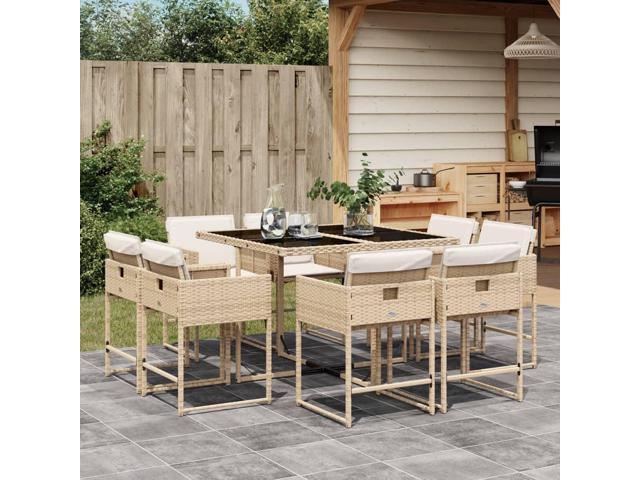 Photos - Garden Furniture VidaXL Patio Dining Set with Cushions Furniture 9 Piece Beige Poly Rattan 3278145 