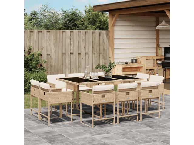 Photos - Garden Furniture VidaXL Patio Dining Set with Cushions Furniture 11 Piece Beige Poly Rattan 3278157 