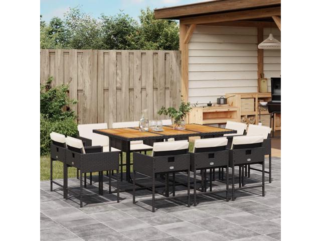 Photos - Garden Furniture VidaXL Patio Dining Set with Cushions Furniture 11 Piece Black Poly Rattan 3278162 