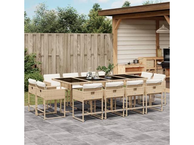 Photos - Garden Furniture VidaXL Patio Dining Set with Cushions Furniture 13 Piece Beige Poly Rattan 3278169 