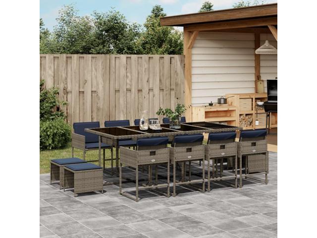 Photos - Garden Furniture VidaXL Patio Dining Set with Cushions  13 Piece Gray Poly Rattan 3278112 