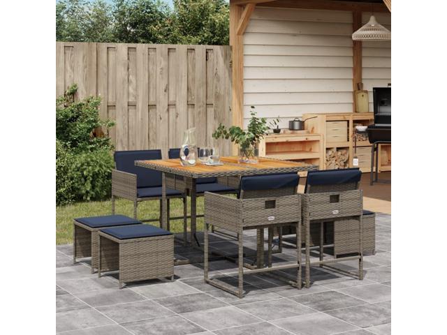 Photos - Garden Furniture VidaXL 9 Piece Patio Dining Set with Cushions Gray Poly Rattan 3278092 