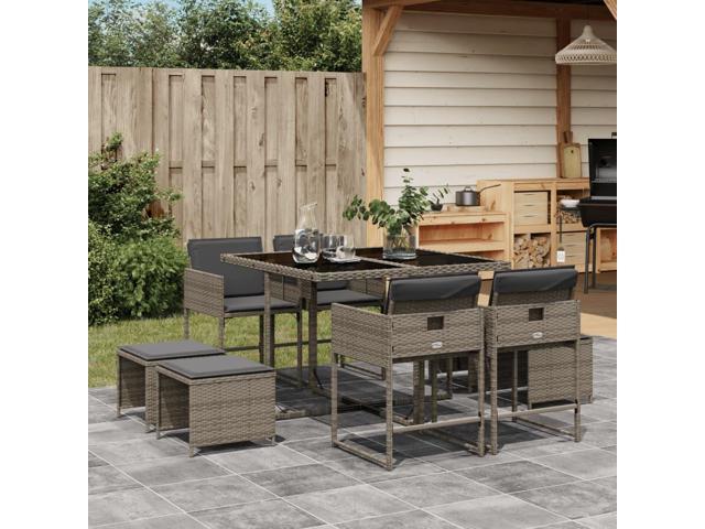 Photos - Garden Furniture VidaXL Patio Dining Set with Cushions Outdoor Garden 9 Piece Gray Poly Rattan 3278083 