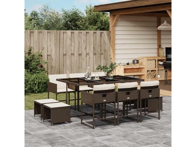 Photos - Garden Furniture VidaXL Patio Dining Set with Cushions Outdoor Garden 11 Piece Brown Poly Rattan 3278096 