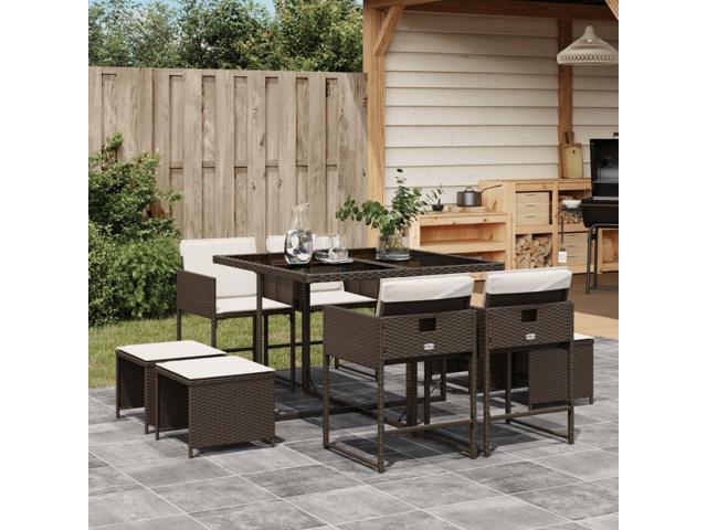 Photos - Garden Furniture VidaXL Patio Dining Set with Cushions Outdoor Garden 9 Piece Brown Poly Rattan 3278084 