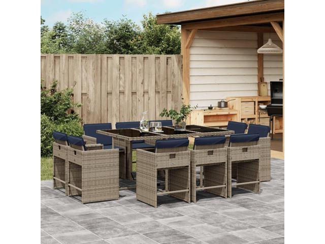 Photos - Garden Furniture VidaXL Patio Dining Set with Cushions  11 Piece Gray Poly Rattan 3277980 