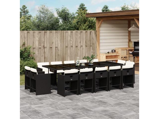 Photos - Garden Furniture VidaXL Patio Dining Set with Cushions Furniture 15 Piece Black Poly Rattan 3277997 