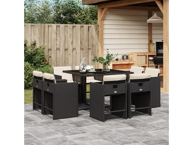 Photos - Garden Furniture VidaXL Patio Dining Set with Cushions  9 Piece Black Poly Rattan 3277961 