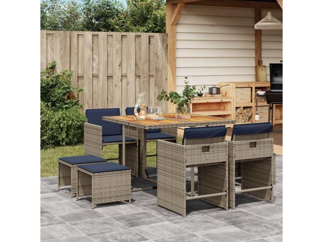 Photos - Garden Furniture VidaXL Patio Dining Set with Cushions  9 Piece Gray Poly Rattan 3277912 