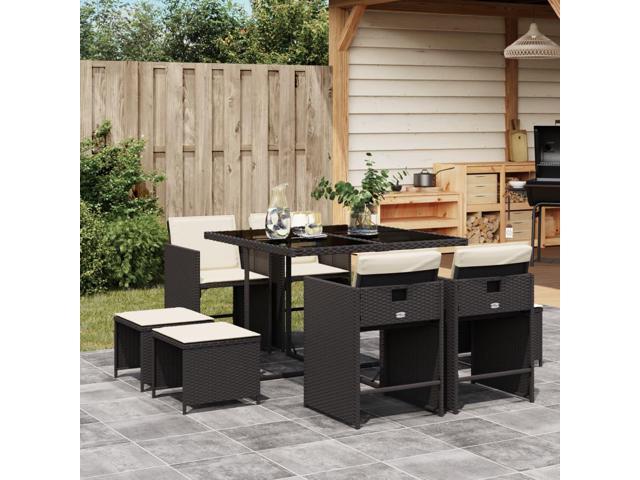 Photos - Garden Furniture VidaXL 9 Piece Patio Dining Set with Cushions Black Poly Rattan 3277901 