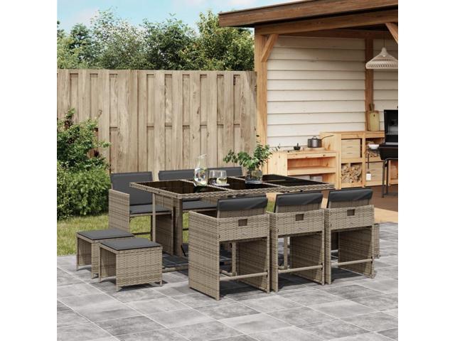 Photos - Garden Furniture VidaXL Patio Dining Set with Cushions  11 Piece Gray Poly Rattan 3277915 